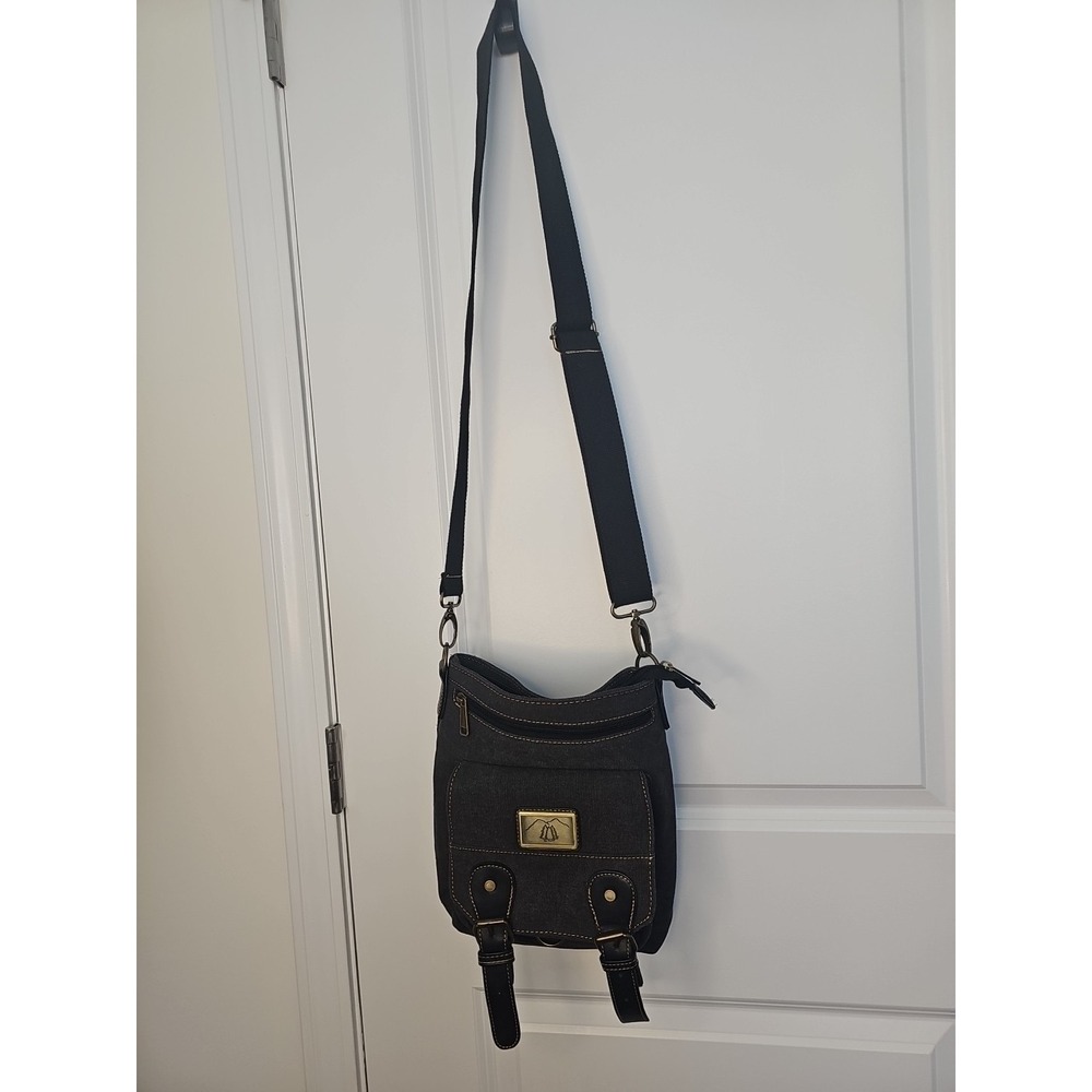Prarie Schooner Unisex Crossbody Bag Black Canvas Heavy Duty Multi Pocket